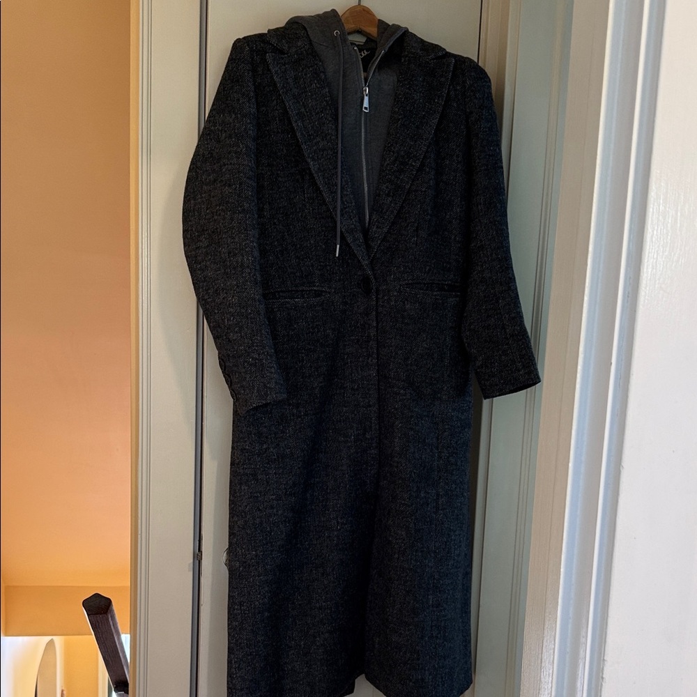 7 For All Mankind Charcoal Gray Long Coat with sewn in Hoodie